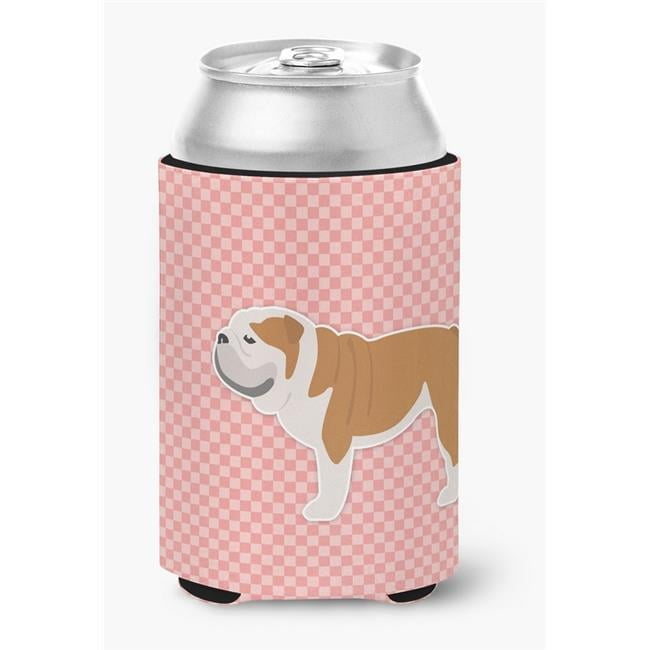 English Bulldog Checkerboard Pink Can or Bottle Hugger