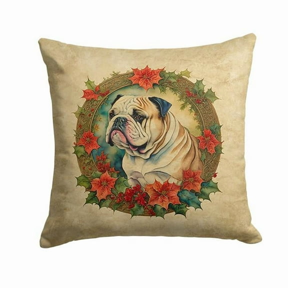 English Bulldog Christmas Flowers Throw Pillow 14 in x 14 in