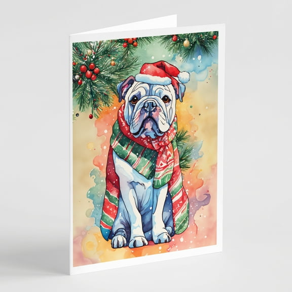 English Bulldog Christmas Greeting Cards Pack of 8 7 in x 5 in