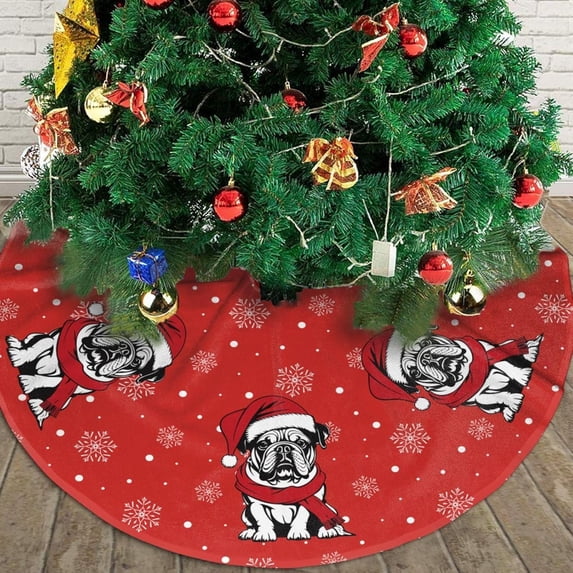 English Bulldog Christmas Tree Skirt Gorgeous for Xmas Party Ornaments Holiday Decoration Accessory 36"