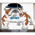 thumbnail image 1 of Ambesonne English Bulldog Curtains 2 Panel Set, Hipster Dog, 108" x 84", Brown Black Blue, 1 of 3