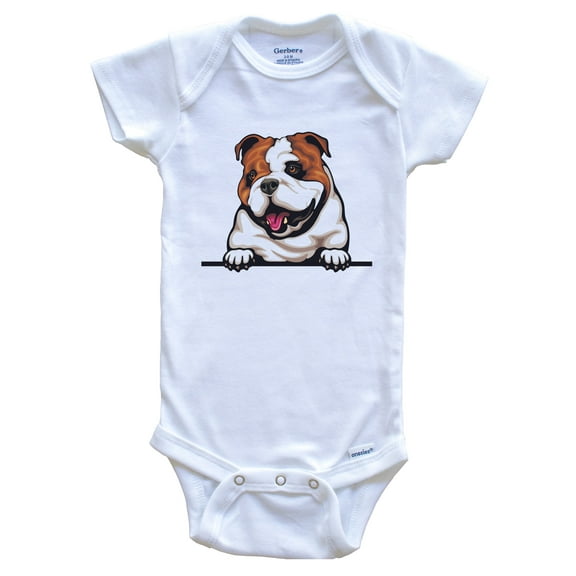 English Bulldog Dog Breed Cute Baby Bodysuit v3, 0-3 months white