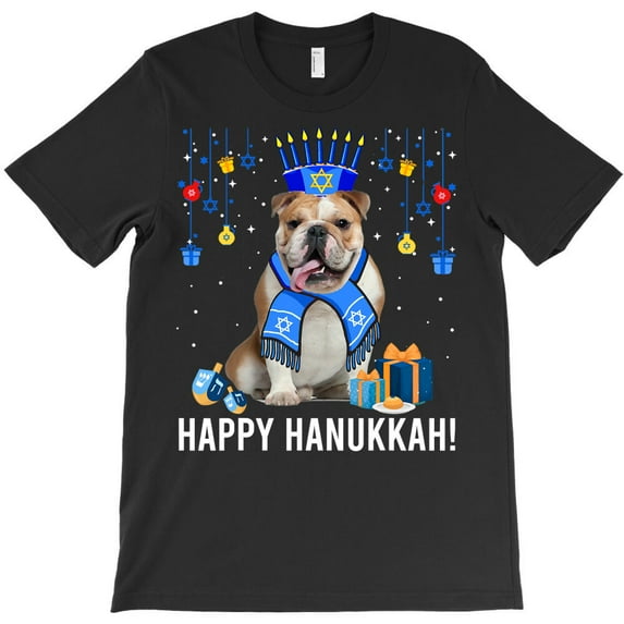 English Bulldog Dog Funny Bulldog Menorah Hat Christmas Happy Hanukkah - USA Printed G33893 Unisex T-Shirt, Up to Size 5XL