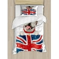 thumbnail image 1 of English Bulldog Duvet Cover Set Twin Size, Happy Pet Bulldog Holding a Union Jack Flag of the Great Britain, Decorative 2 Piece Bedding Set with 1 Pillow Sham, Cream Navy Blue Red, by Ambesonne, 1 of 3