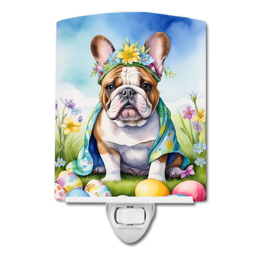 English Bulldog Easter Egg Hunt Ceramic Night Light 4 in x 6 in