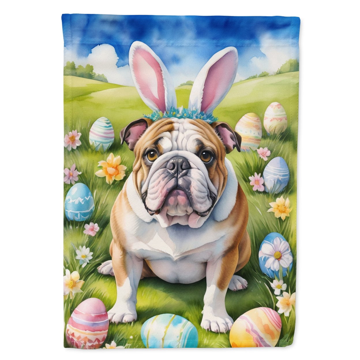 English Bulldog Easter Egg Hunt Garden Flag 11.25 in x 15.5 in