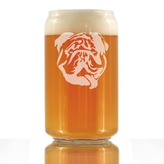 English Bulldog Face - Beer Can Pint Glass - Bulldog Gifts & Decor - 16 Ounce