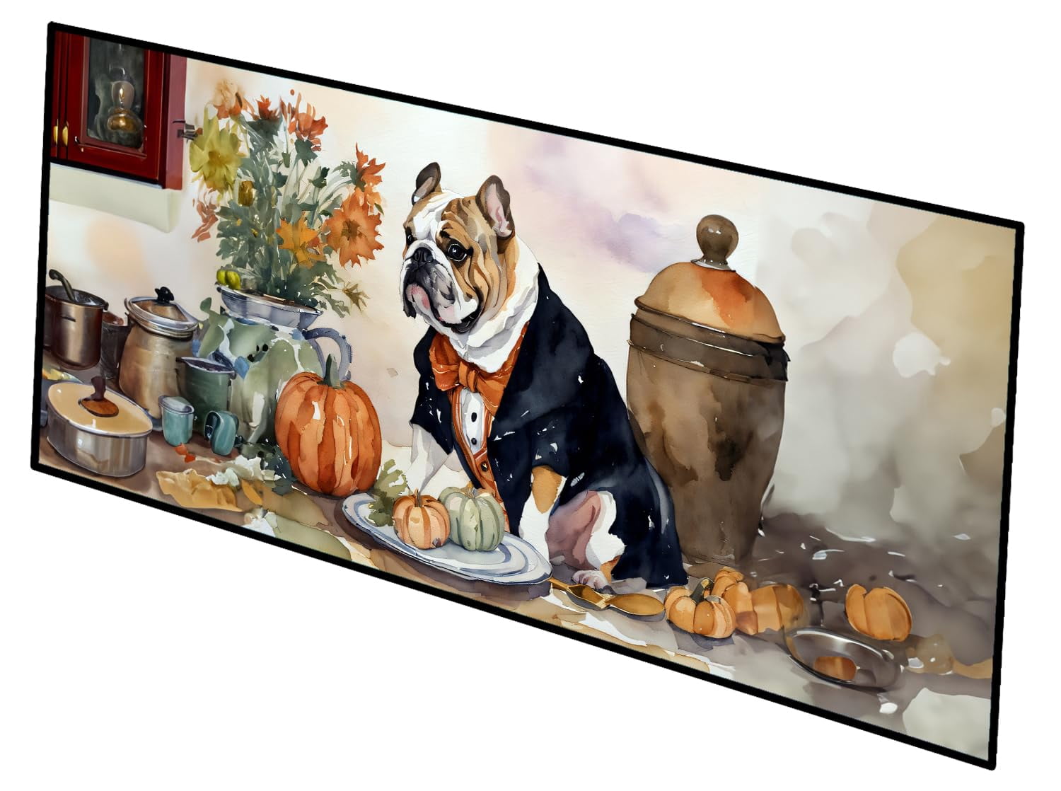 English Bulldog Fall Kitchen Pumpkins Runner Mat 28x58 58 in x 28 in