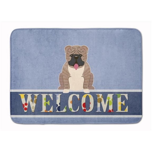 English Bulldog Grey Brindle Welcome Machine Washable Memory Foam Mat