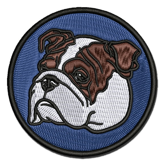 English Bulldog Head Applique Multi-Color Embroidered Iron-On Patch - 2.0 Inch Mini