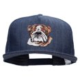thumbnail image 1 of English Bulldog Head Patched 5 Panel Flat Bill Snapback Cap - Denim Navy OSFM, 1 of 5