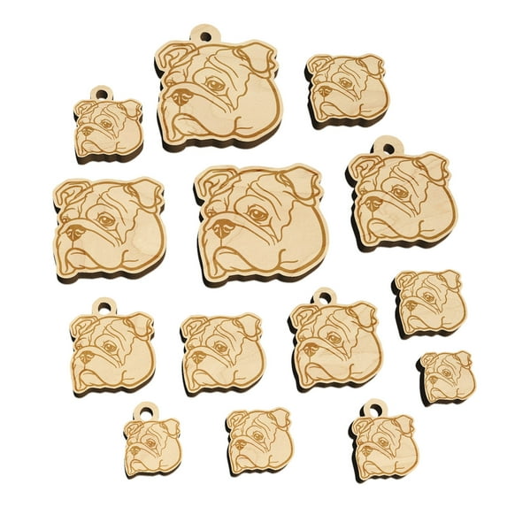 English Bulldog Head Wood Mini Charms Shapes DIY Craft Jewelry - No Hole - 25mm (7pcs)