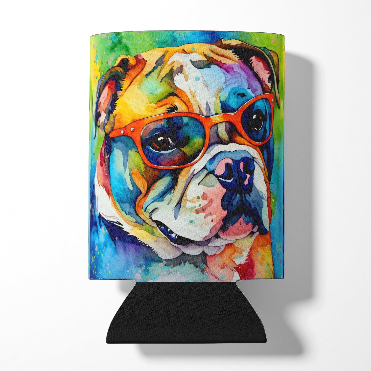 English Bulldog Hippie Dawg Can or Bottle Hugger 3 in x 5 in