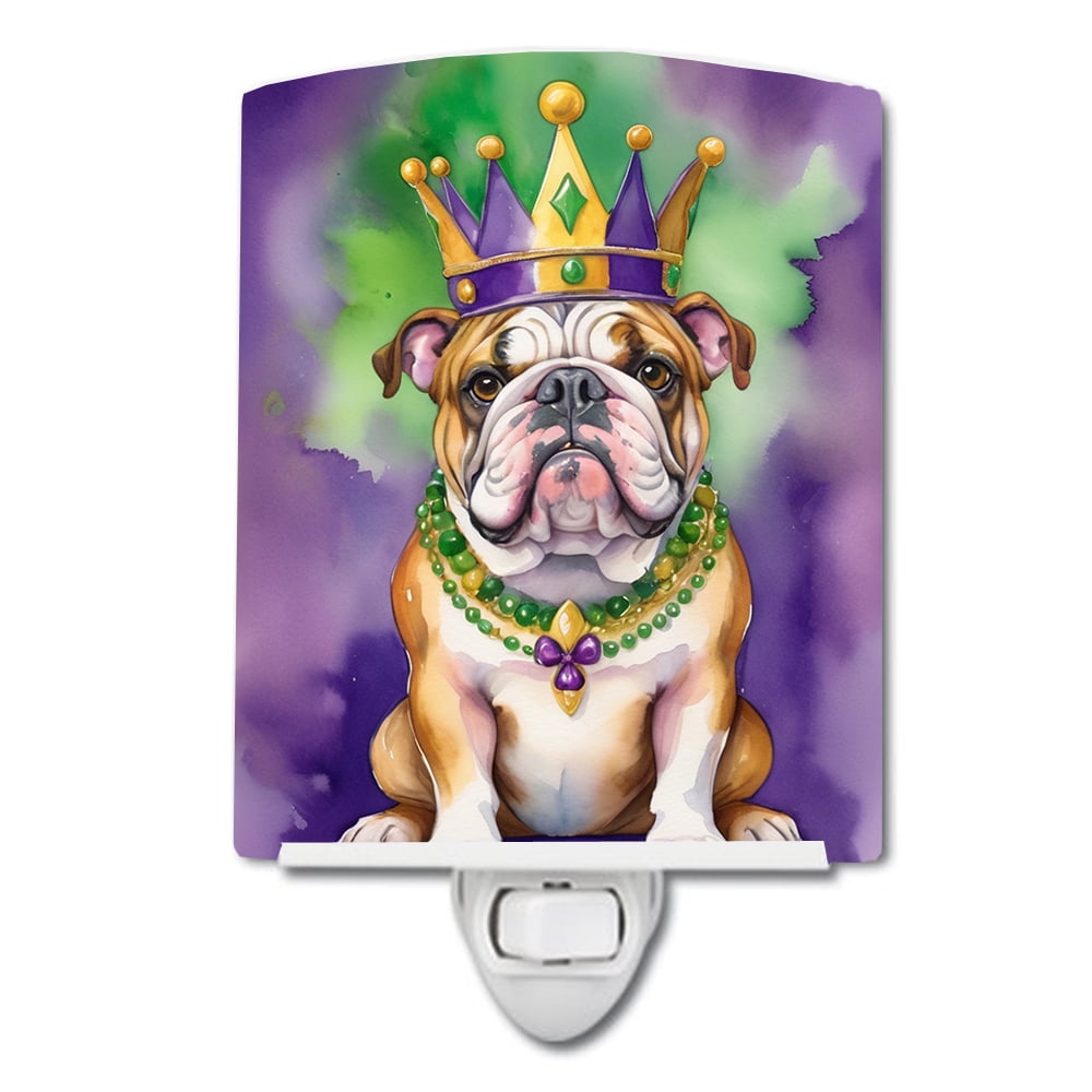 English Bulldog King of Mardi Gras Ceramic Night Light 4 in x 6 in