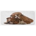 thumbnail image 1 of English Bulldog Kitchen Mat, Father and Son Bulldogs Fathers Day Photograph Domestic Pet Animals, Plush Decorative Kitchen Mat with Non Slip Backing, 47" X 19", Brown White Black, by Ambesonne, 1 of 1
