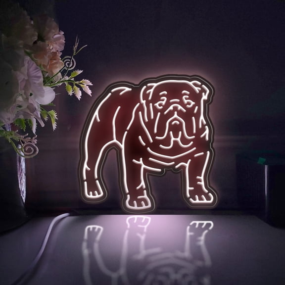 English Bulldog Led Light Box, Dimmable Neon-Like Light Signs USB Power for Wall Decor Bedroom Decoration, Static Light (WxH) 16"x16"