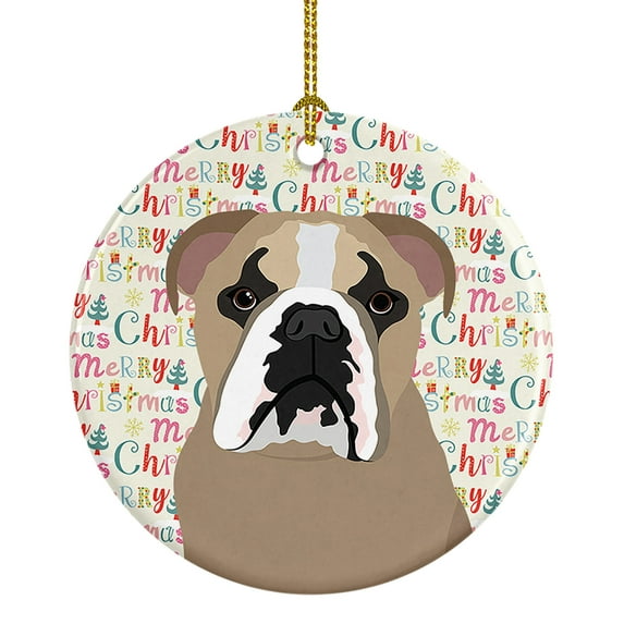 English Bulldog Lilac Tricolor Christmas Ceramic Ornament 2.8 in x 2.8 in