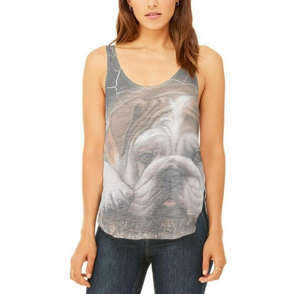English Bulldog Live Forever Juniors Flowy Side Slit Tank Top Multi LG