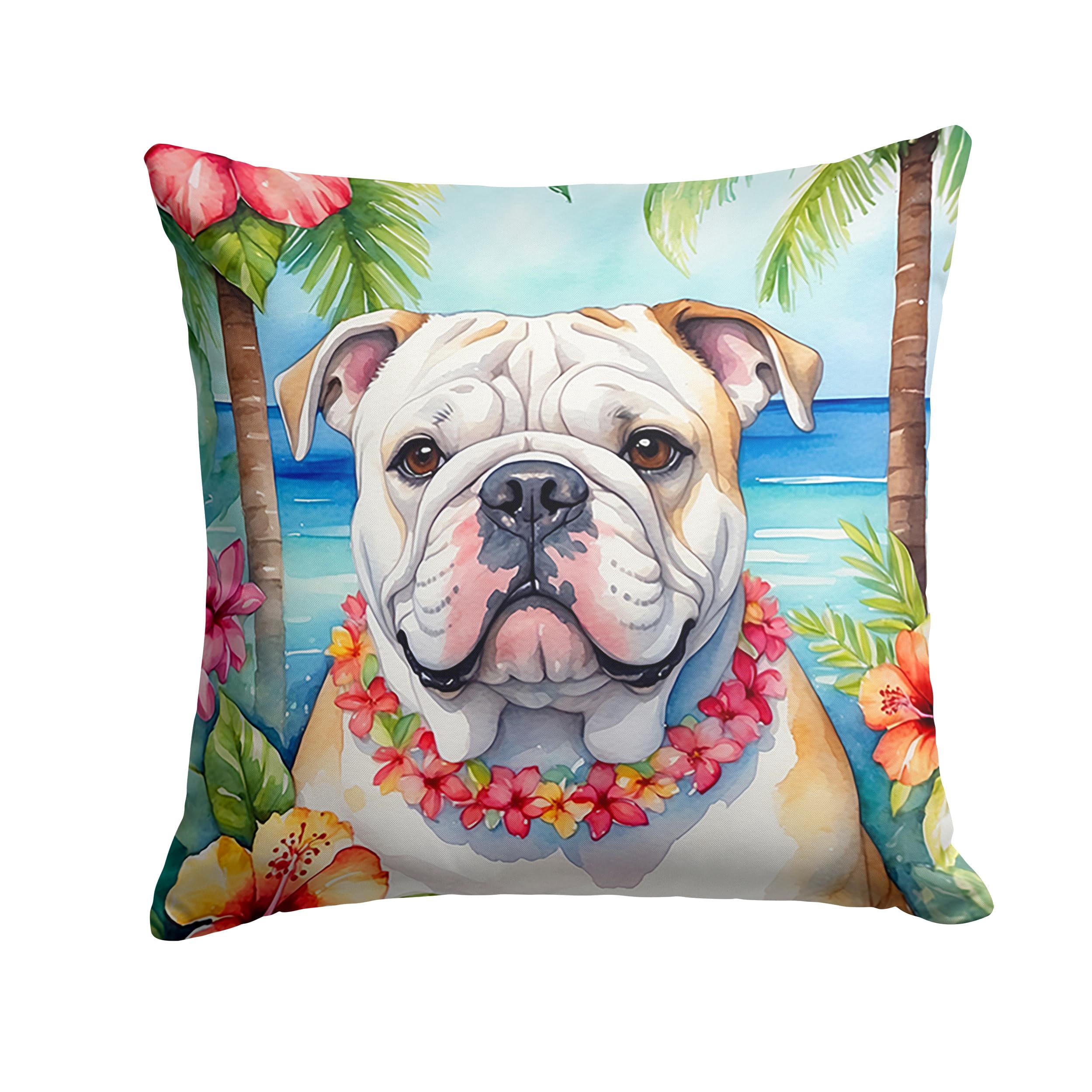 English Bulldog Luau Throw Pillow 18 in x 18 in