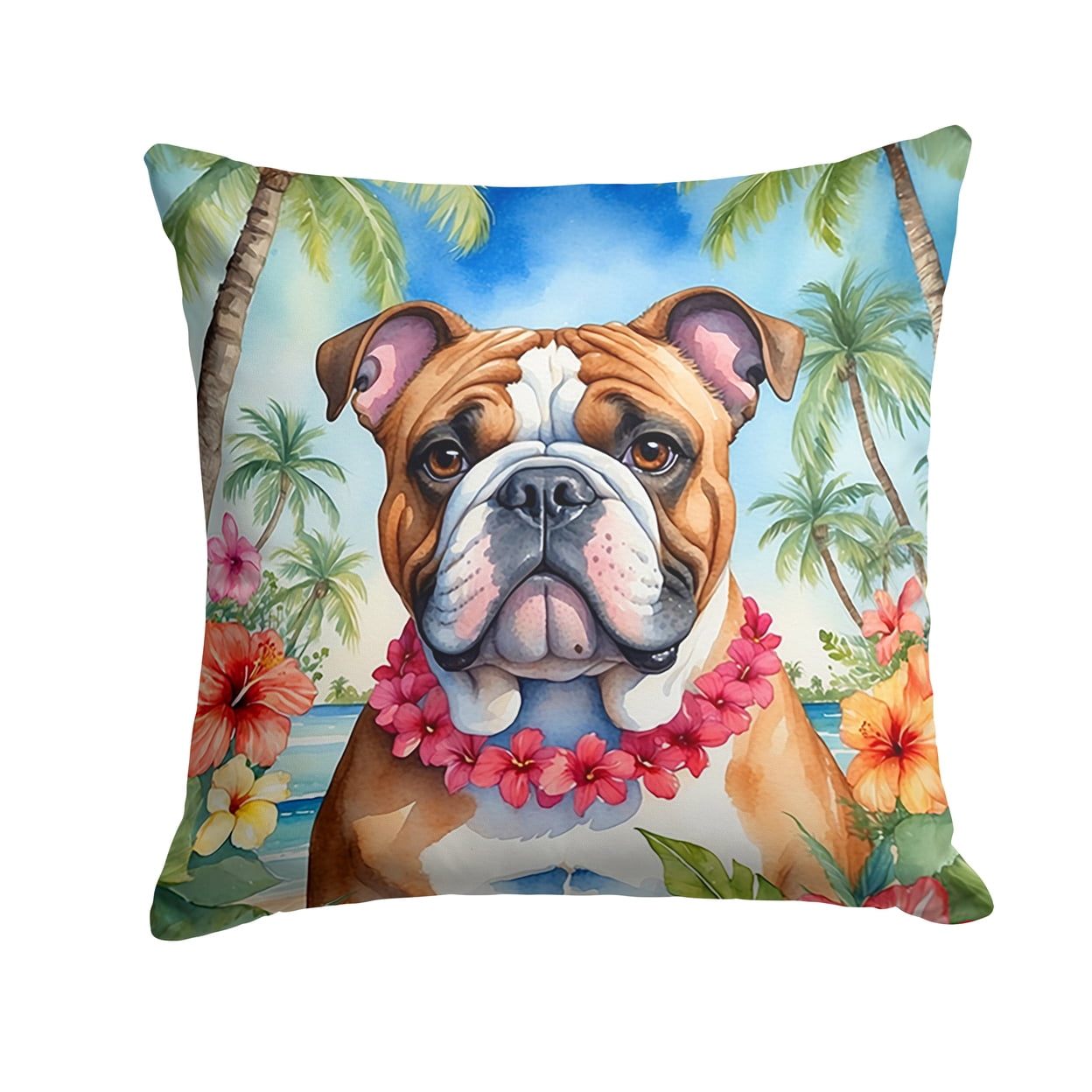 English Bulldog Luau Throw Pillow 18 in x 18 in