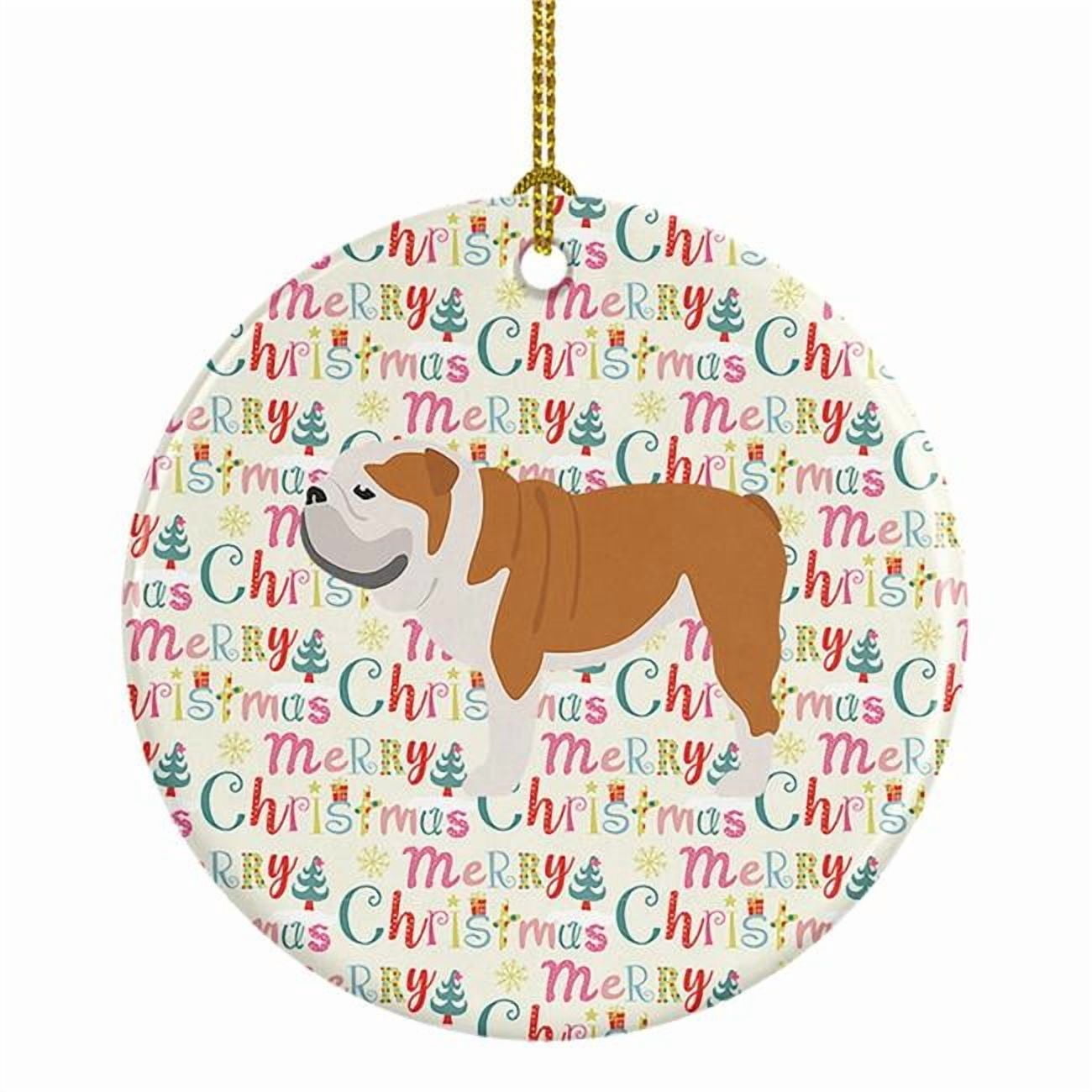 English Bulldog Merry Christmas Ceramic Ornament 2.8 in x 2.8 in