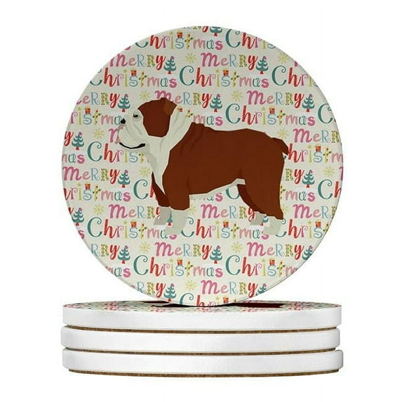 English Bulldog Merry Christmas Large Sandstone Coasters Pack of 4 4 in x 4 in