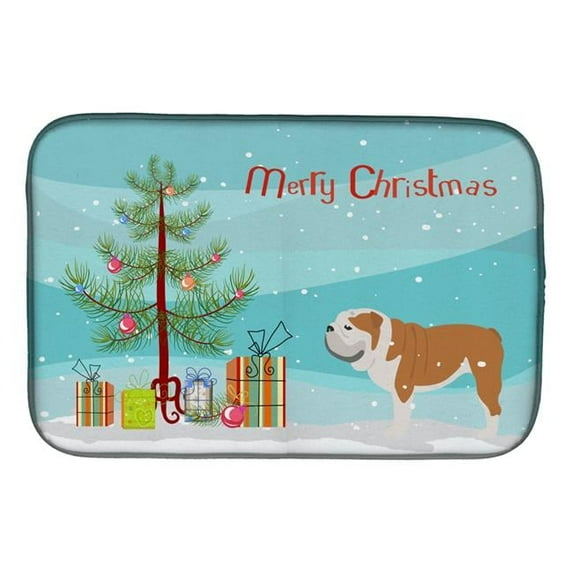 English Bulldog Merry Christmas Tree Dish Drying Mat