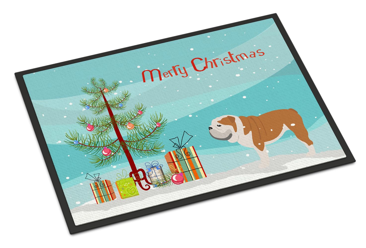 English Bulldog Merry Christmas Tree Doormat Front Door Mat Indoor Rugs