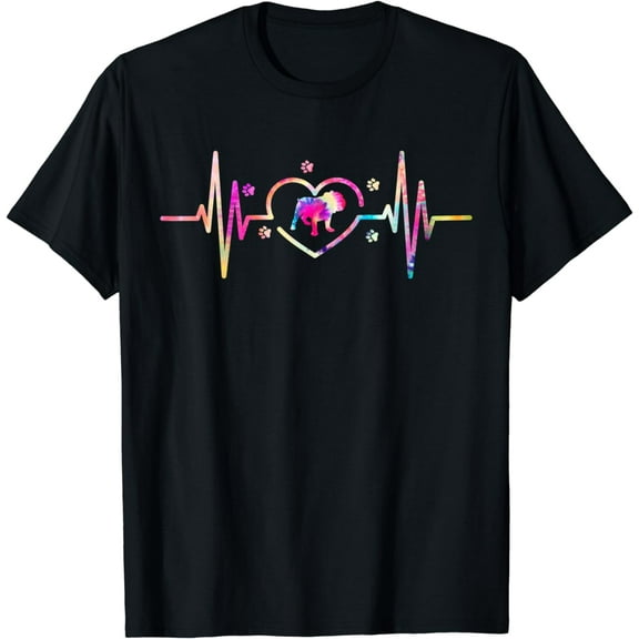 English Bulldog Mom Dad Tie Dye Heartbeat Dog Lover T-Shirt