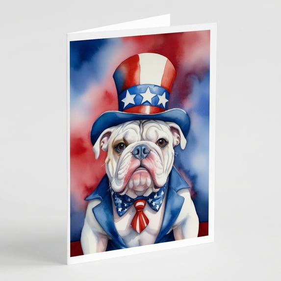 English Bulldog Patriotic American Greeting Cards Pack of 8 7 in x 5 in