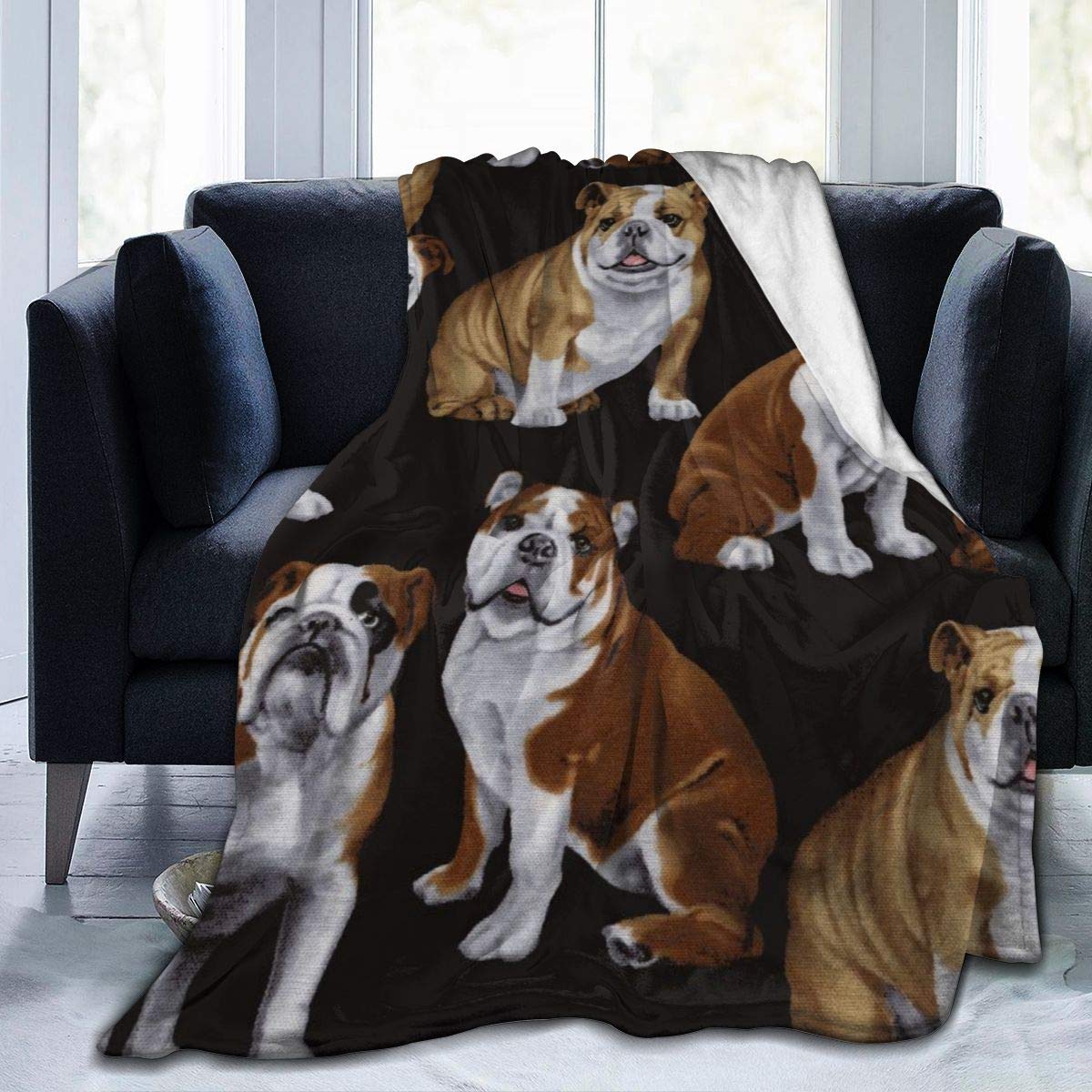English Bulldog Pattern Winter Lightweight Thin Funny Coral Throw