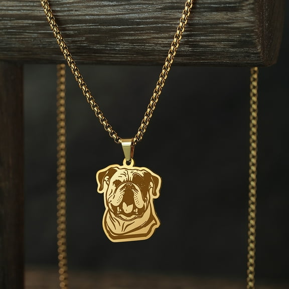 English Bulldog Pendant Necklace Women Men Jewelry Punk Animal Jewelry Stainless Steel Cute Dog Necklace
