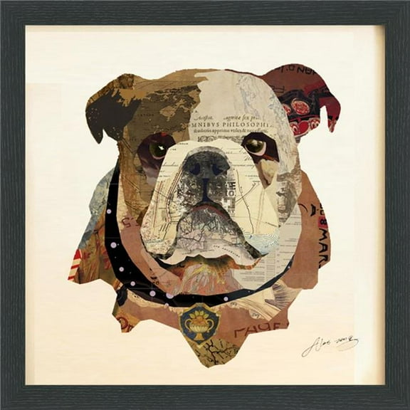 English Bulldog Pup - Dimensional Art Collage Hand Signed by Alex Zeng Framed Graphic Wall Art