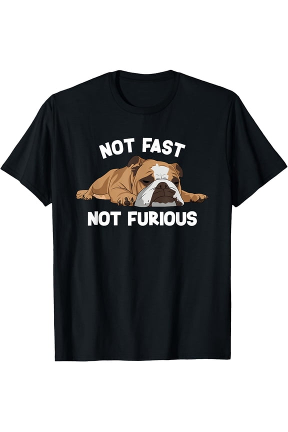 English Bulldog Sleeping Not Fast Not Furious Funny Slogan T-Shirt men and women can wear, black, white, gifts