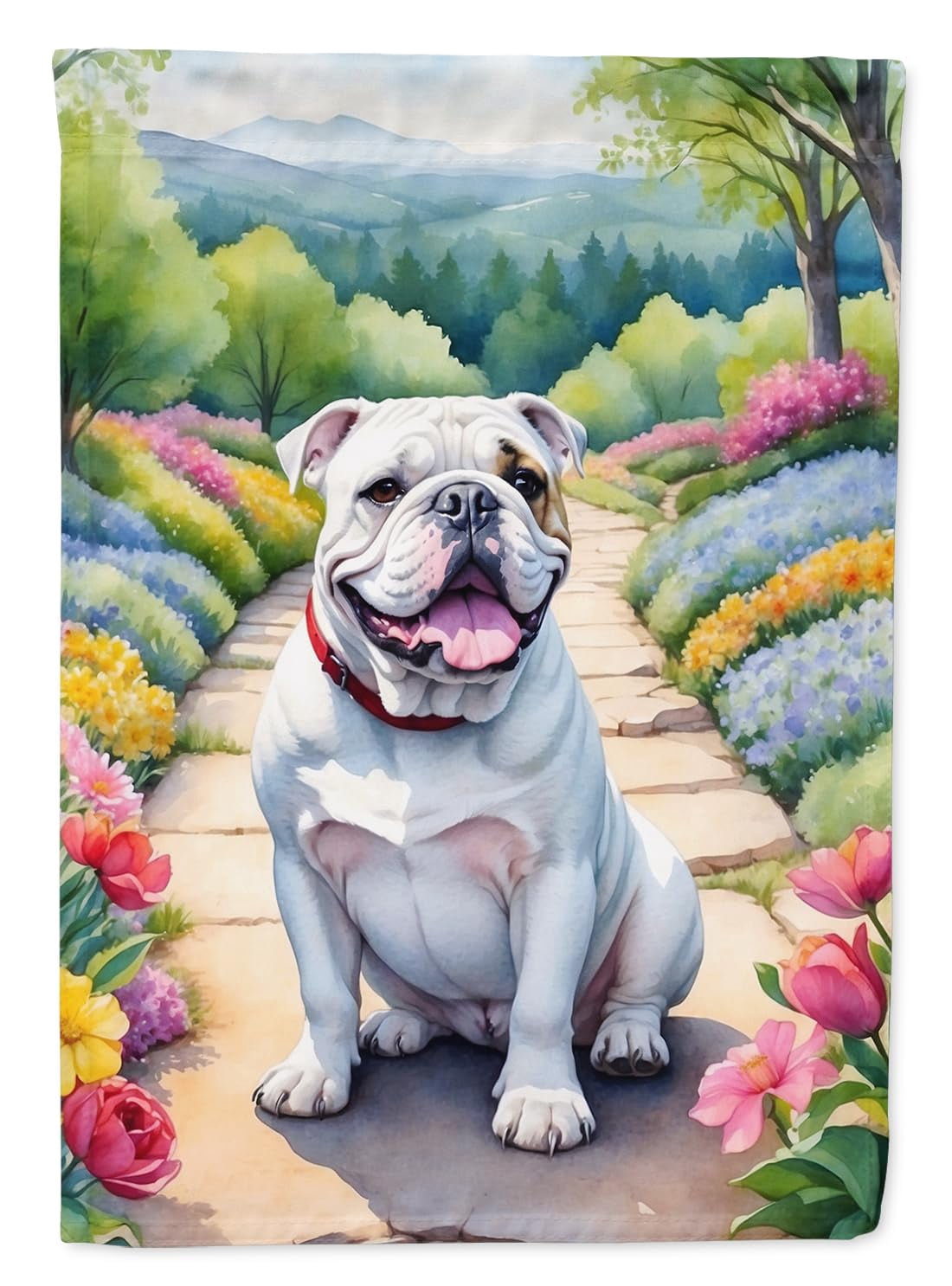English Bulldog Spring Path House Flag 28 in x 40 in