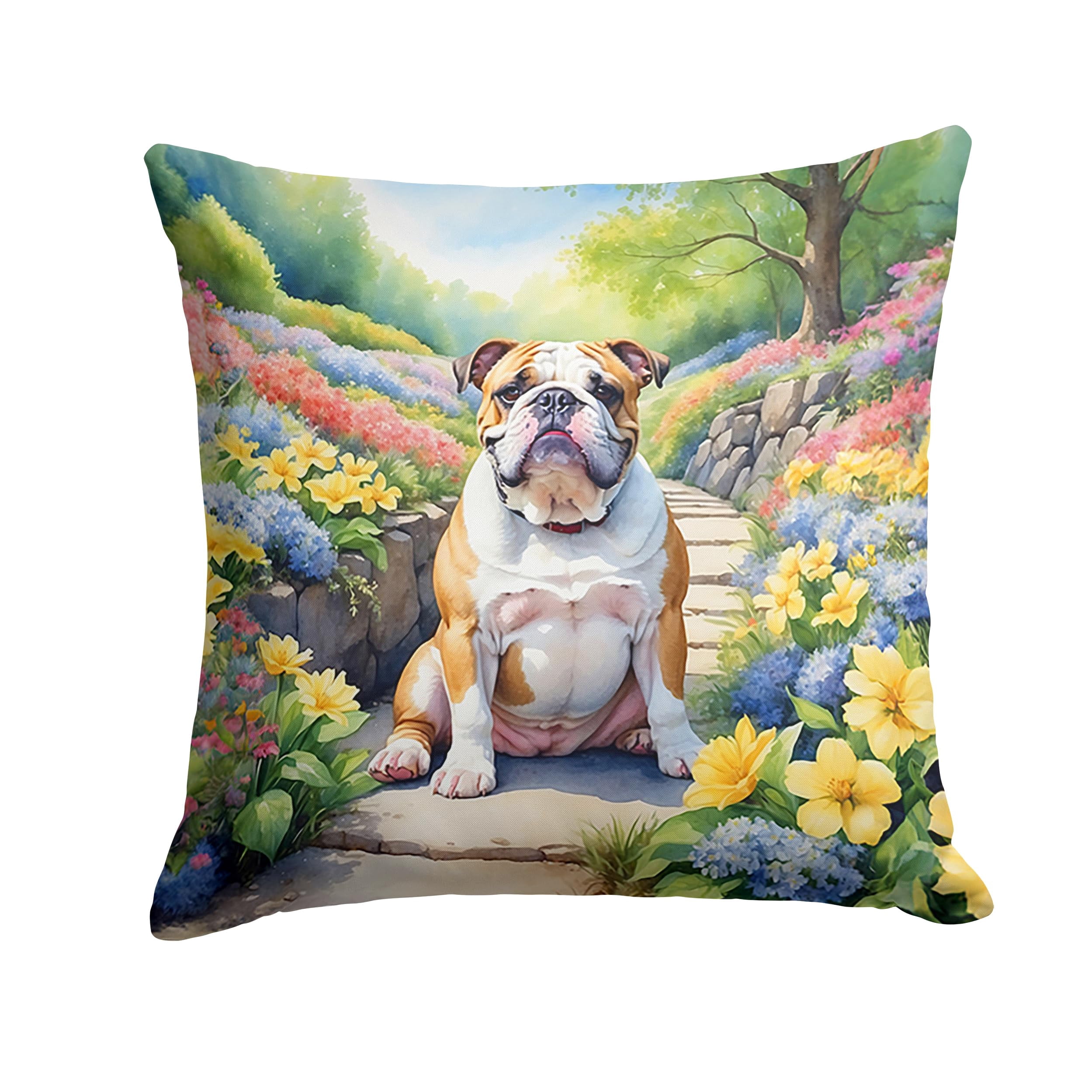 English Bulldog Spring Path Throw Pillow 14 in x 14 in