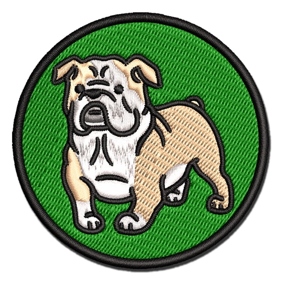 English Bulldog Standing Dog Applique Multi-Color Embroidered Iron-On Patch - 2.0 Inch Mini