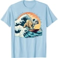 thumbnail image 1 of English Bulldog Surfing On the Great Wave of Kanagawa Softstyle Unisex T-Shirt,Light Blue Color,Size 3XL, 1 of 5
