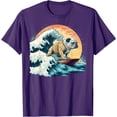 thumbnail image 1 of English Bulldog Surfing On the Great Wave of Kanagawa Softstyle Unisex T-Shirt,Purple Color,Size YL, 1 of 5