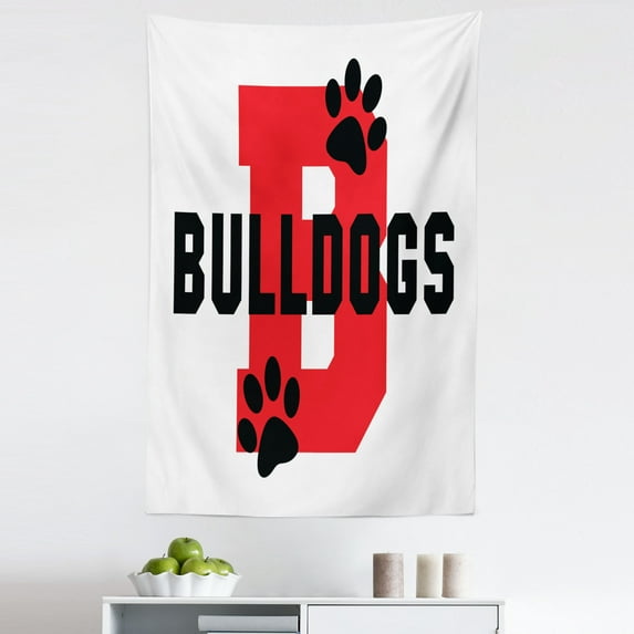 English Bulldog Tapestry, Paw Print Silhouette and Giant B Letter Background Custom Logo Design, Fabric Wall Hanging Decor for Bedroom Living Room Dorm, 5 Sizes, Red Black White, by Ambesonne