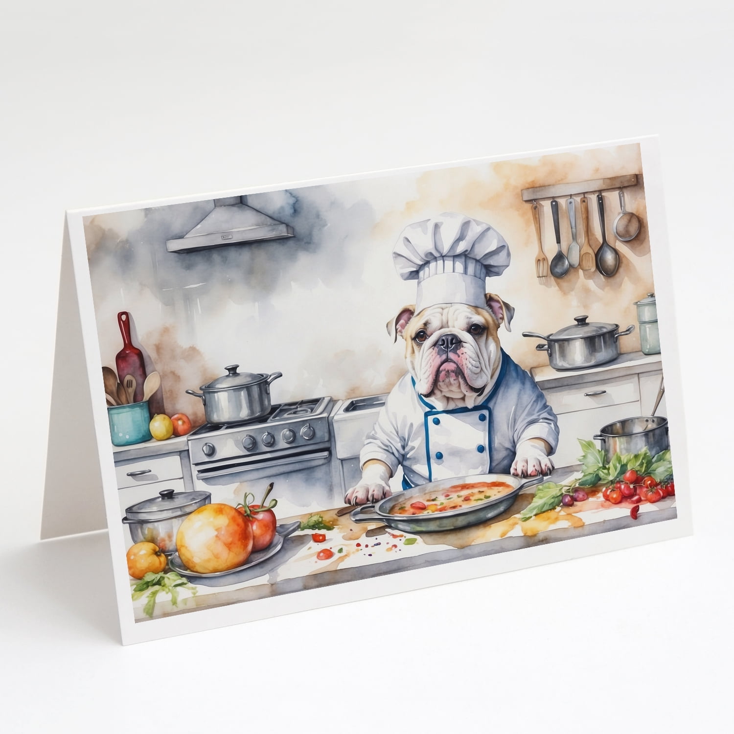 English Bulldog The Chef Greeting Cards Pack of 8 7 in x 5 in