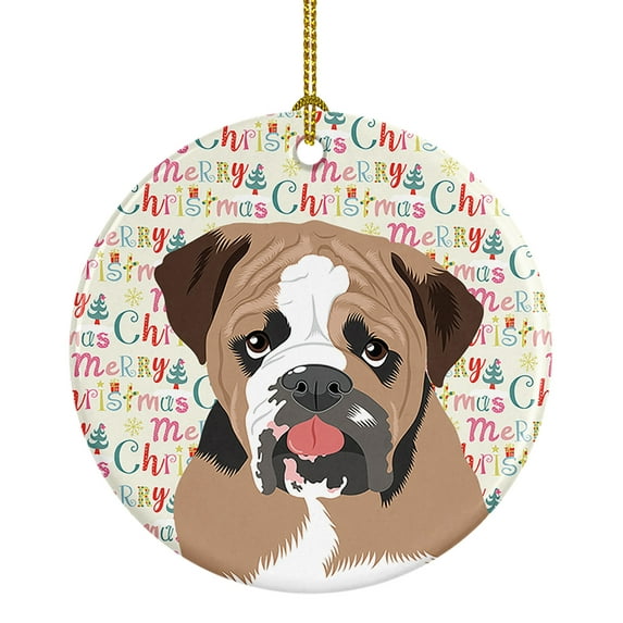 English Bulldog Tricolor #4 Christmas Ceramic Ornament 2.8 in x 2.8 in