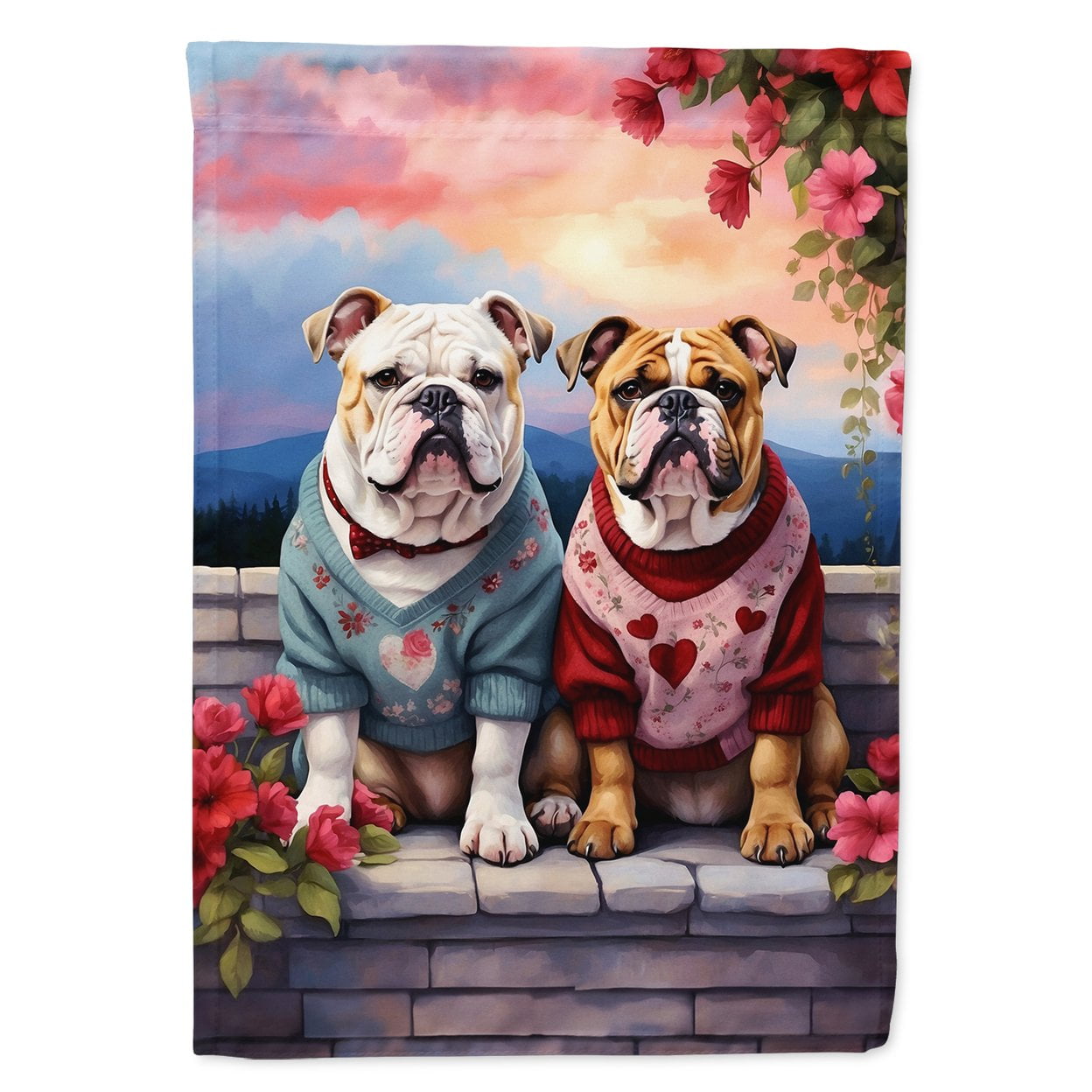 English Bulldog Two Hearts Garden Flag 11.25 in x 15.5 in