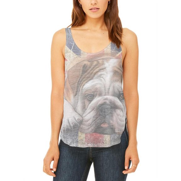 English Bulldog Union Jack Flag Live Forever Juniors Flowy Side Slit Tank Top Multi SM