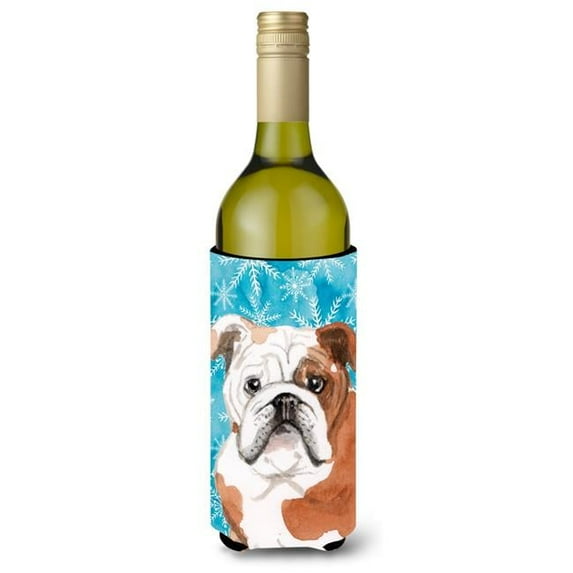 English Bulldog Winter Wine Bottle Beverge Insulator Hugger