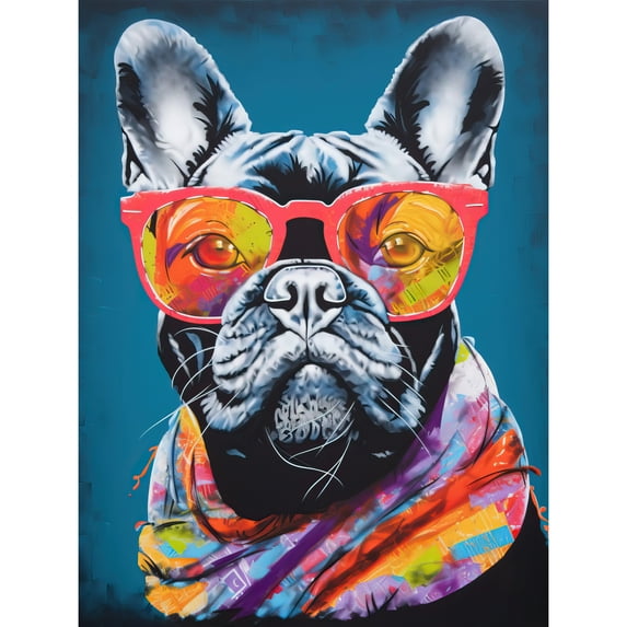 English Bulldog with Neon Bandana and Sunglasses Extra Large XL Wall Art Poster Print