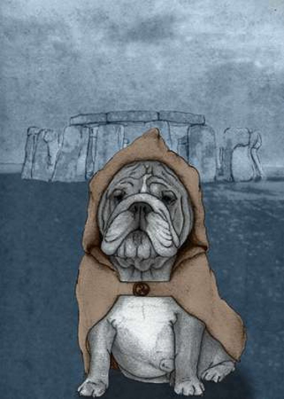 English Bulldog with Stonehenge Canvas Art - Barruf (20 x 28)