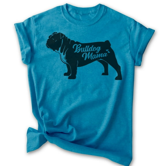English Bullog Mama T-shirt, Unisex Women's Shirt, English Bulldog Owner, Cool Dog Mom Gift, Heather Blue, Small