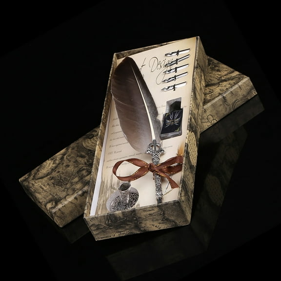 English Calligraphy Feather Dip Quill Pen Writing Ink Set Stationery Gift Box with 5 Nibs