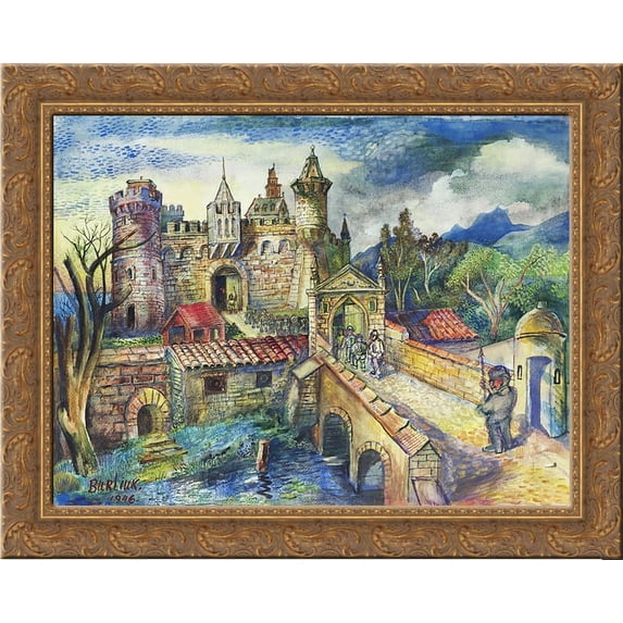English Castle 24x20 Gold Ornate Wood Framed Canvas Art by David Burliuk
